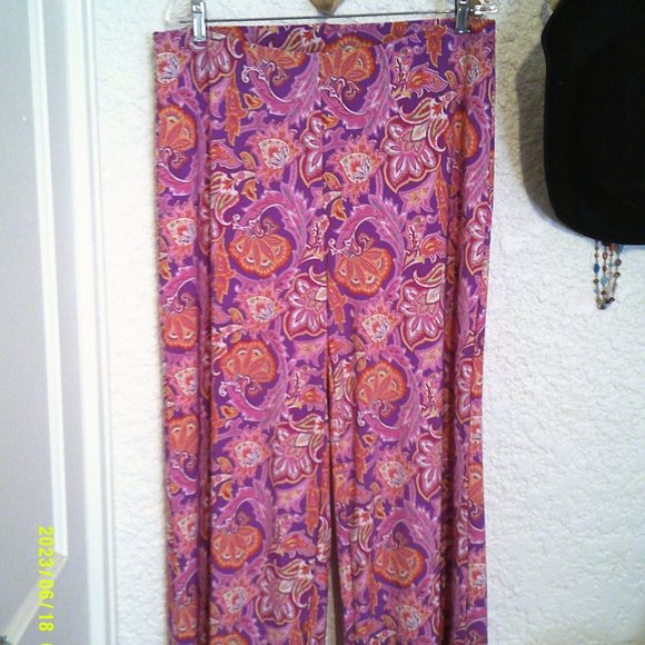 Chaps Floral Print Stretch Jersey Wide Leg Pull On Pants NWOT Sz L - Picture 2 of 4